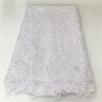 

2020 high quality French Lace white Nigerian sequins net lace,African tulle mesh sequence lace fabric for party dress 5yards/lot