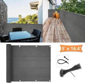 

TECHTIMES 0.9*5m Balcony Privacy Shield Sun Protection Fence Privacy Screen (Grey) Balcony Outdoor Patio Sun Shade Sail