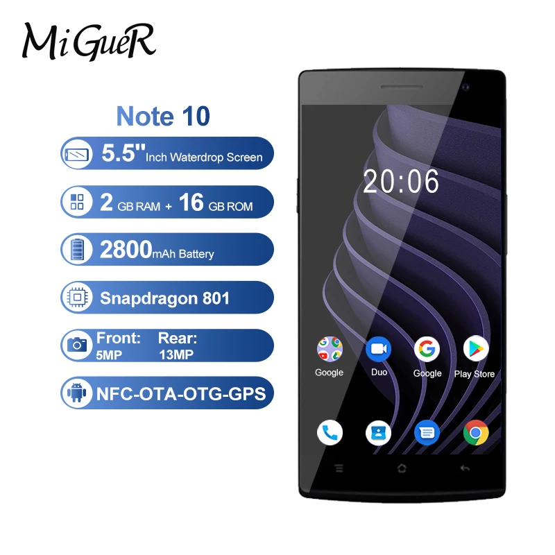 MiGueR Note 10 4G NFC Смартфон 5 ''HD 2GB ram 16GB rom Snapdragon 801 четырехъядерный 13MP + 5MP 2800mAh OTA OTG gps LTE