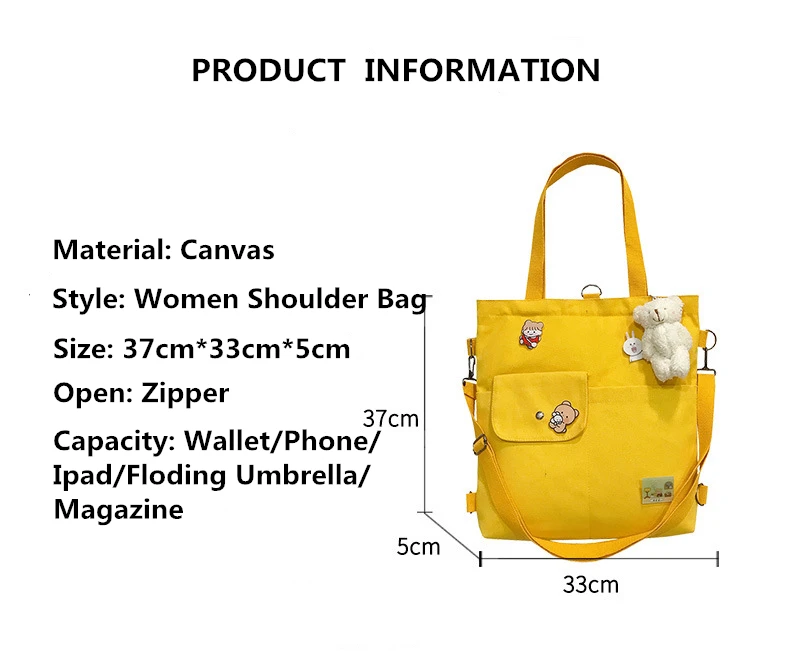 Canvas Capacity Women Shoulder Bag Zipper Cotton Tote Shopper Bag Pure color Eco Reusable Shopping Bag Handbag Cloth