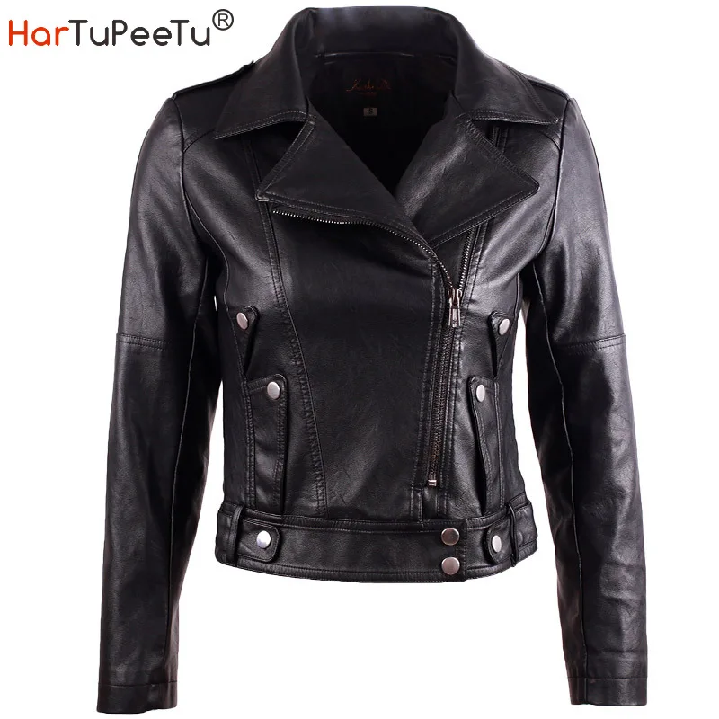 

Faux Leather Jacket Motorcycle Girls Pu Black Zipper Coat Short Style Women Autumn 2020 Slim Fit S~3XL Korean Style Outwear