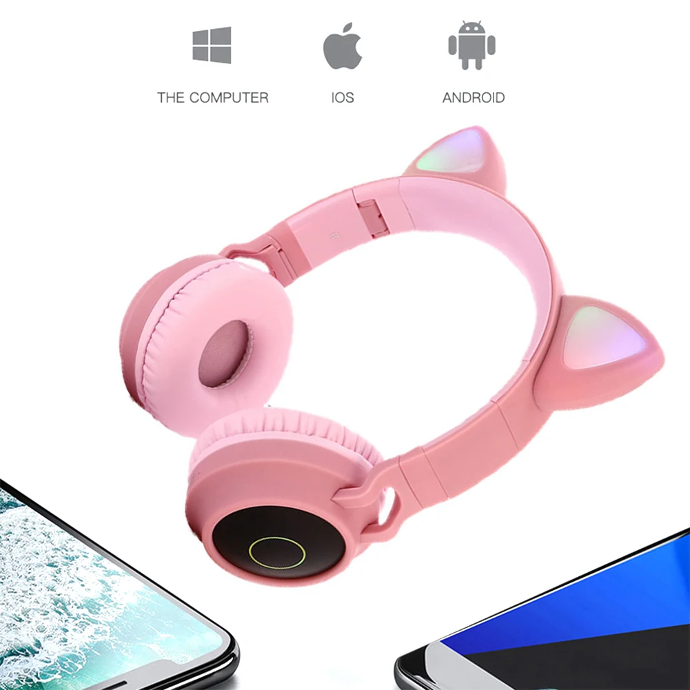 Девушка Bluetooth 5,0 складной светодиодный светящийся USB перезаряжаемые модные беспроводные наушники PC 7 цветов Изменение кошачьими ушками милый смартфон
