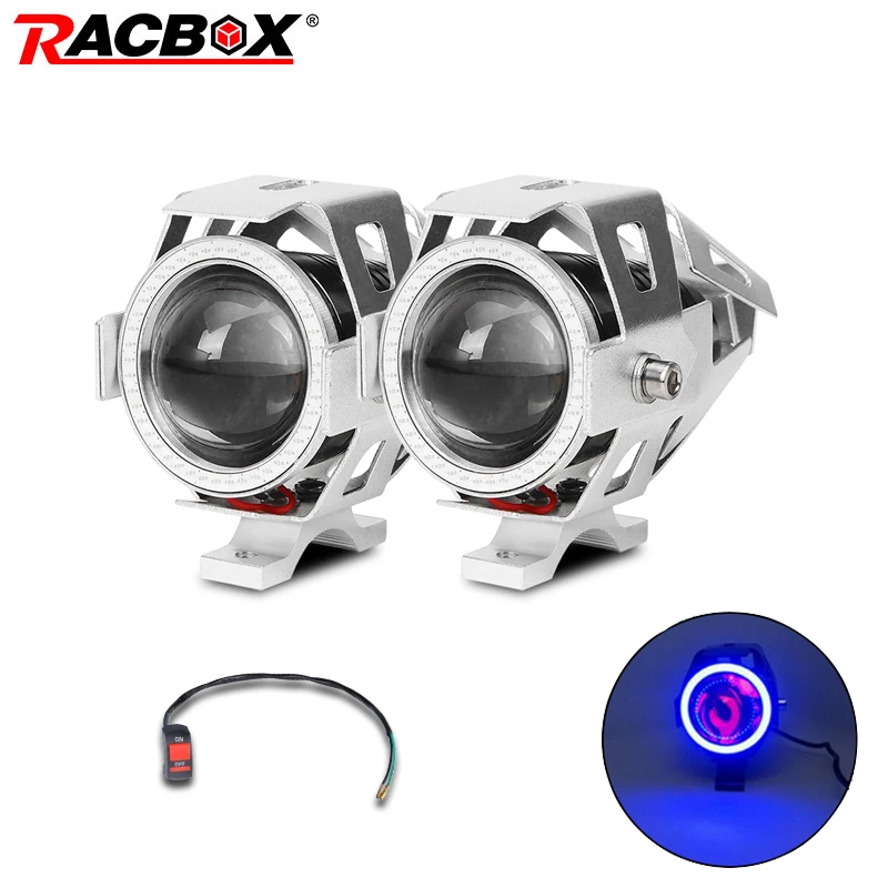

U7 Motorcycle LED Headlight spotlights Blue Angel Eyes with Red devil Eyes Double Aperture DRL Hi/Lo beam Flashing lamp 12V