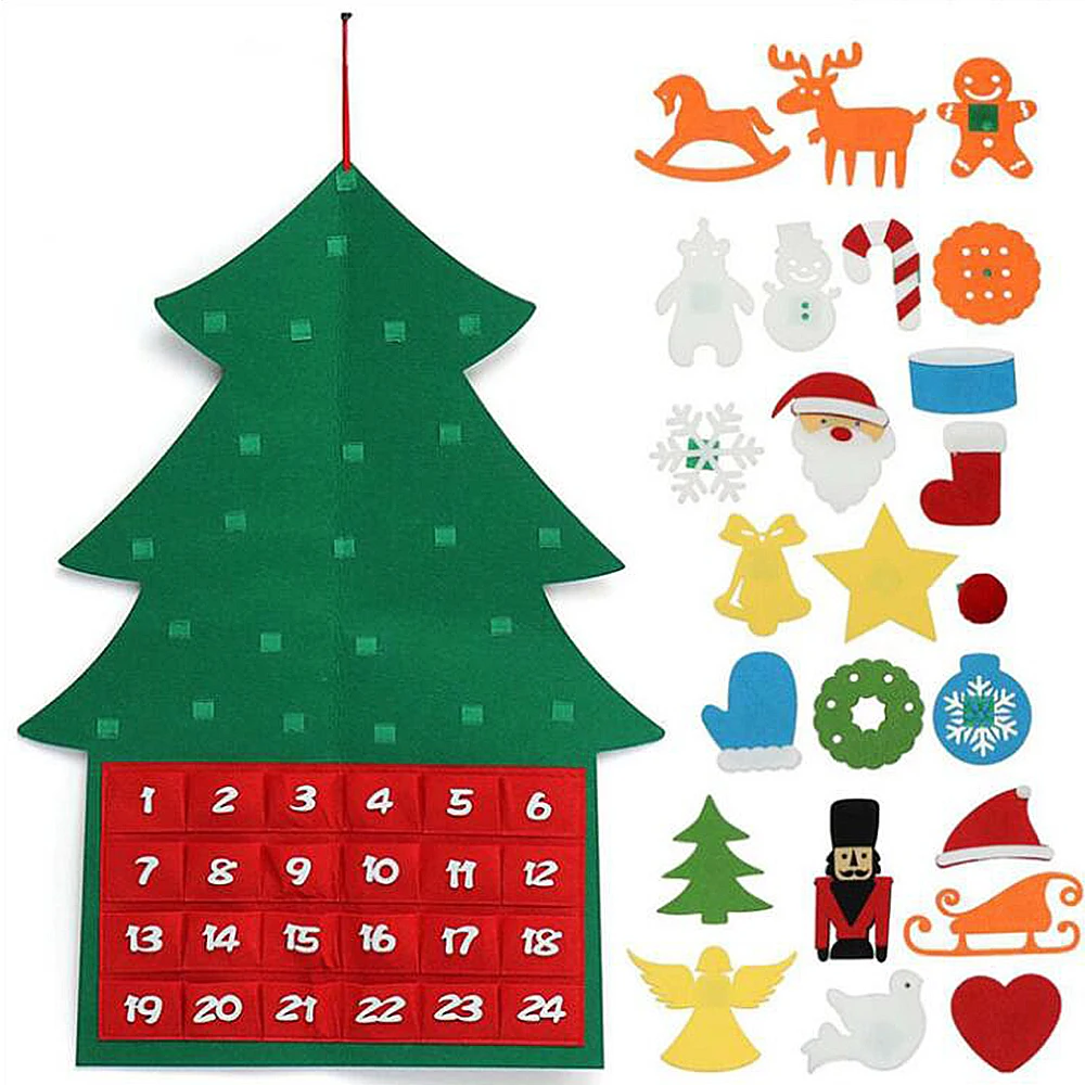 Anstore Felt Christmas Tree Advent Calendars for Kids 60 x 90 cm Xmas Gifts Keepsake for DIY Christmas Decorations Countdown to Christmas Calendar Advent with Pockets and Hanging Ornaments 
