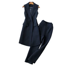 ^^Best Offers Autumn women's suits pants set two-piece high quality Slim sleeveless long ladies jacket small suit vest Casual wide leg pants ^^Best Offers Autumn women's suits pants set two-piece high quality Slim sleeveless long ladies jacket small suit vest Casual wide leg pants