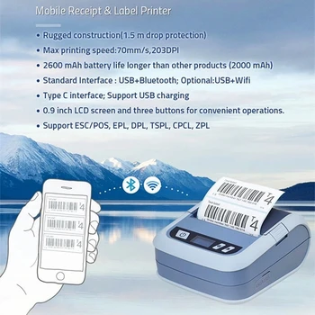 

Xprinter 20 to 80mm Width Bluetooth Portable Printer Mobile Receipt Label Oual-Purpose Thermal Printer Large Paper Drop-Proof