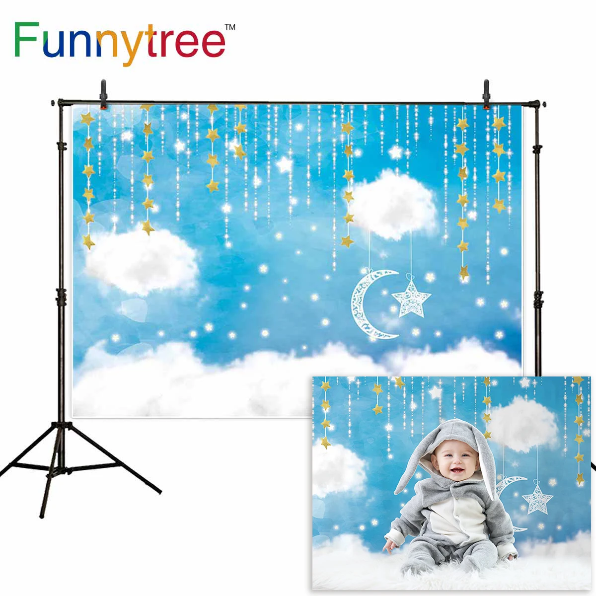 Funnytree фотостудия Голубое облако сказка Новорожденный ребенок душ мальчик фон