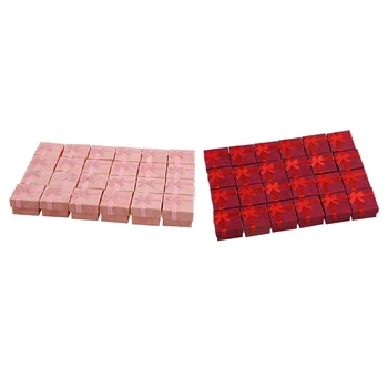 

48 Pcs Ring Earring Jewelry Display Gift Box Bowknot Square Case Red & Pink