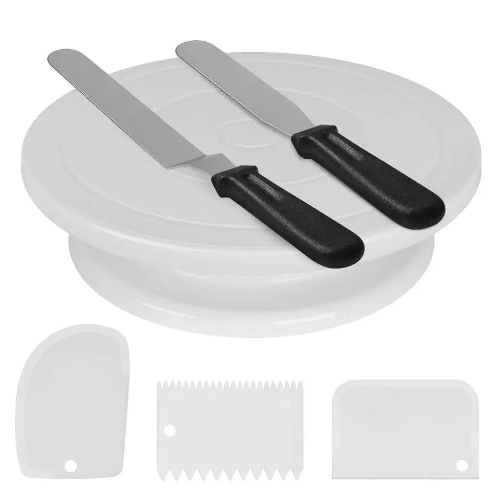 

11 Inch Rotating Cake Turntable with 2 Icing Spatula and Icing Smoother, Cake Decorating Supplies