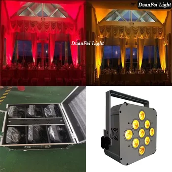 

(12pcs+charging flycase) Wedding party event show 9x18w 6in1 led rgbwa uv par battery wireless led uplighters wifi led flat par