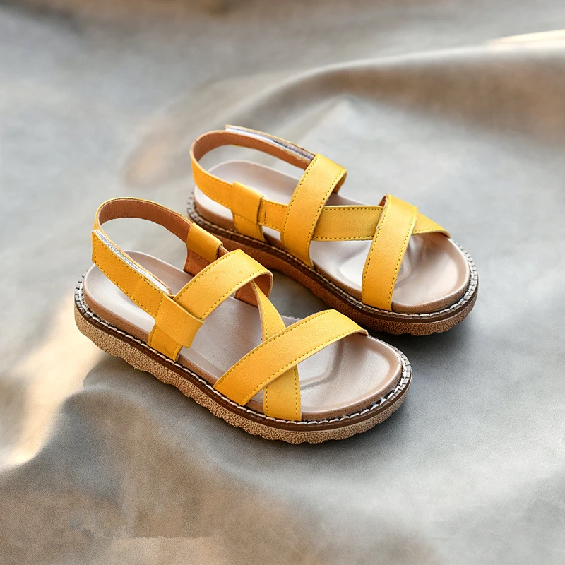 Genuine Leather Girls and Boys Sandals Upscale Fashion Children's beach Shoes Non-slip Summer Size 26 36 kids shoes children sandals kids sandals beach shoes