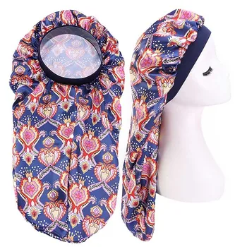 

African Print Long Tube Bonnet Night Sleep Cap Satin Silky Hair Care Cap Turban Street Style For Headscarf Fashion Ladies