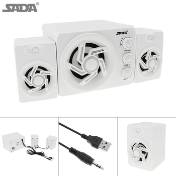 

SADA D-209 2.1 Mini White 3W ABS Subwoofer PC Speaker Portable Music USB Computer Speaker with Colorful Lights for Desktop TV PC