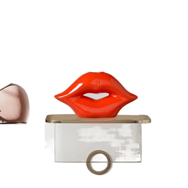 Nordic Creative Ceramic Red Lip Disposition Flower Vase Desktop Dry Container Artificial Vase Christmas gift Home Romantic 5