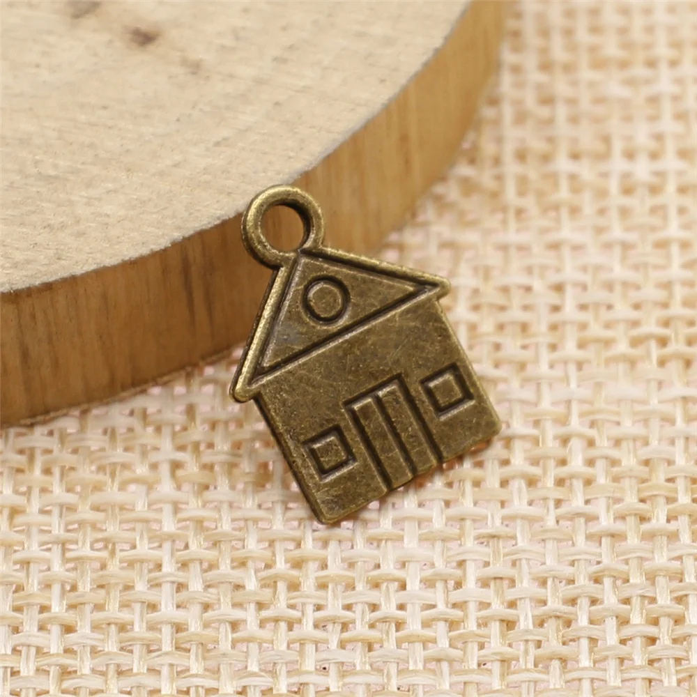 

81pcs 16x12mm antique bronze Double-sided small house charms diy retro jewelry fit Earring keychain hair card pendant