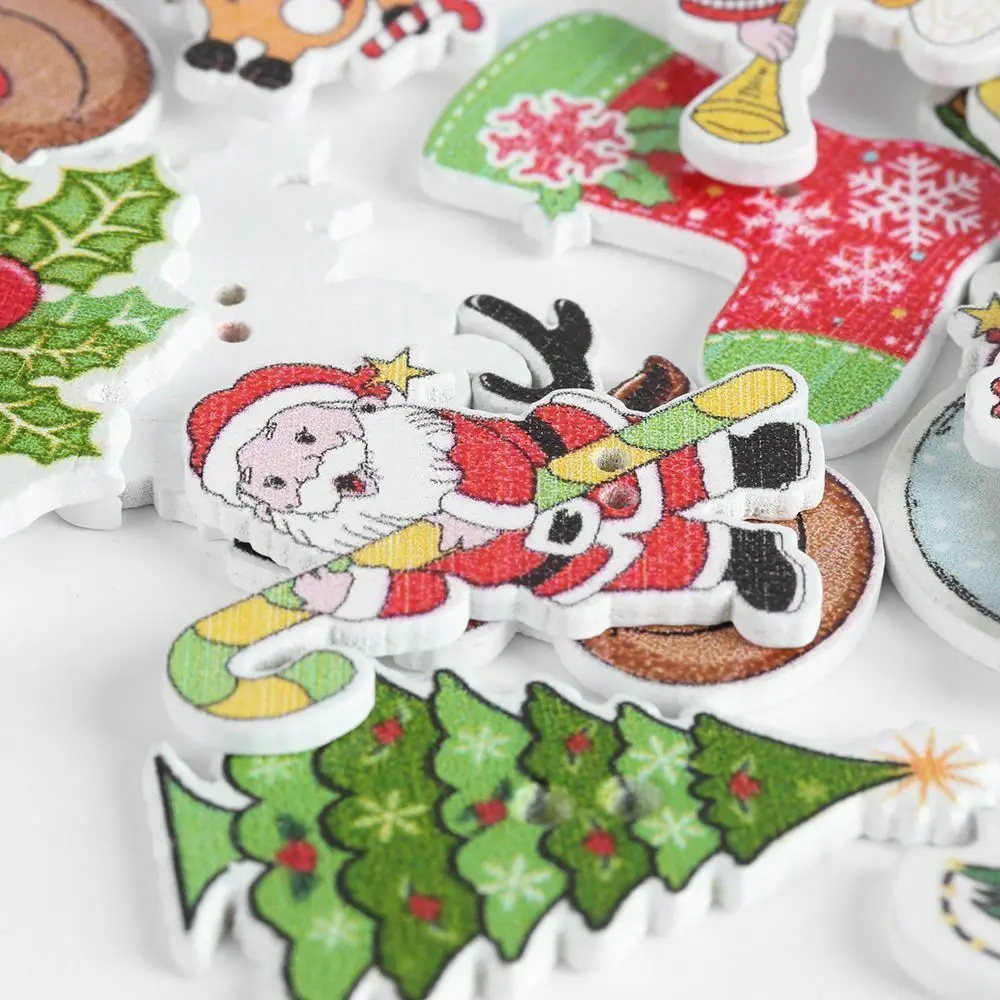 50 шт. 2 отверстия деревянные пуговицы для шитья Скрапбукинг Рождественская Детская одежда кнопка Санта подвеска с Санта-Клаусом Рождественская елка Ornanment