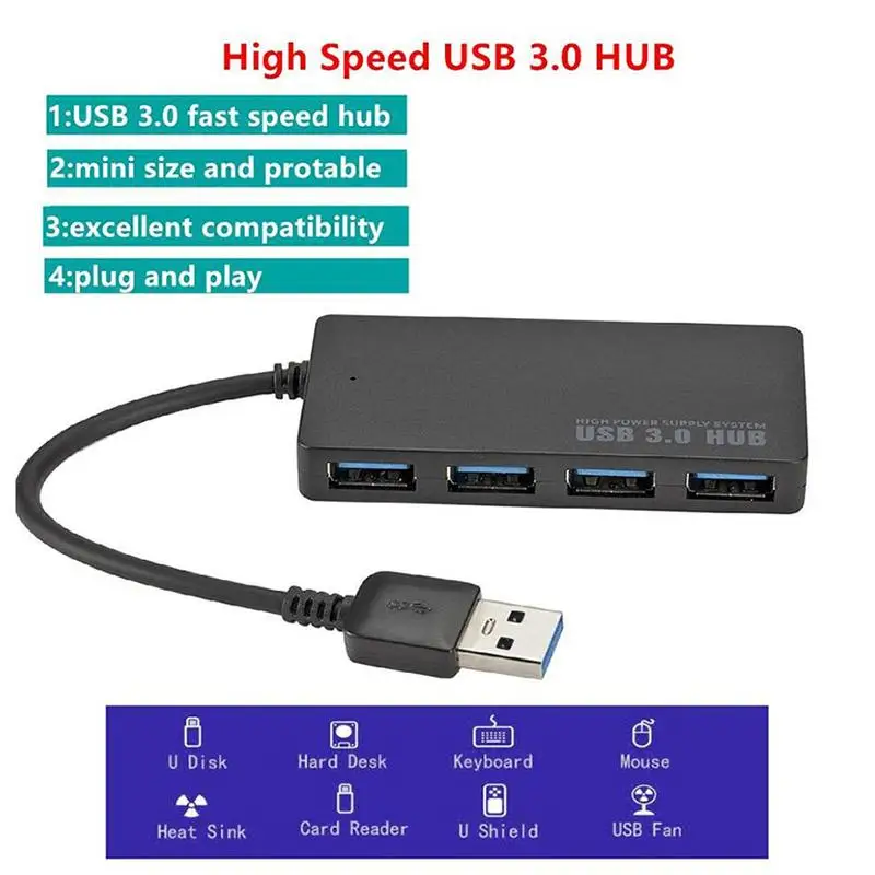 USB Hub GRiS USB 3.0 4 PORT HUB High Speed Data Transfer Convertor Support Mutli Systems Plug and Play USB Adapter