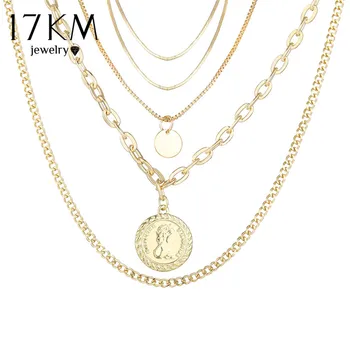 

17KM 2PCS/Set Gold Multilayer Portrait Chain Necklace For Women Bohemian Choker Pendant Necklaces 2020 Fashion Jewelry