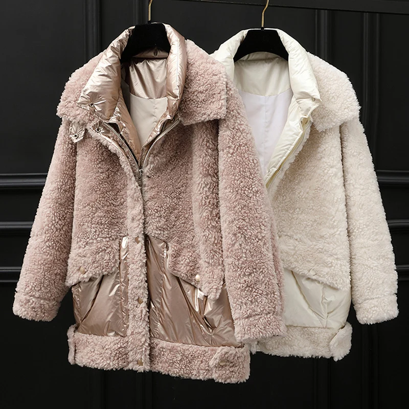 

Real 2020 Sheep Shearling Fur Coat Female Korean Down Jacket Winter Jacket Women 100%% Wool Coats Chaqueta Mujer MY4057 s