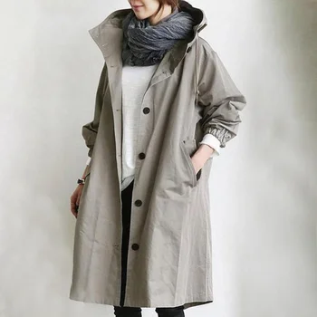 

2020 Plus Size Women Windbreaker Jacket Fashion Casual Hooded Trench Coat Casual Chic Women Long Jacket Female Autumn Coat 5XL