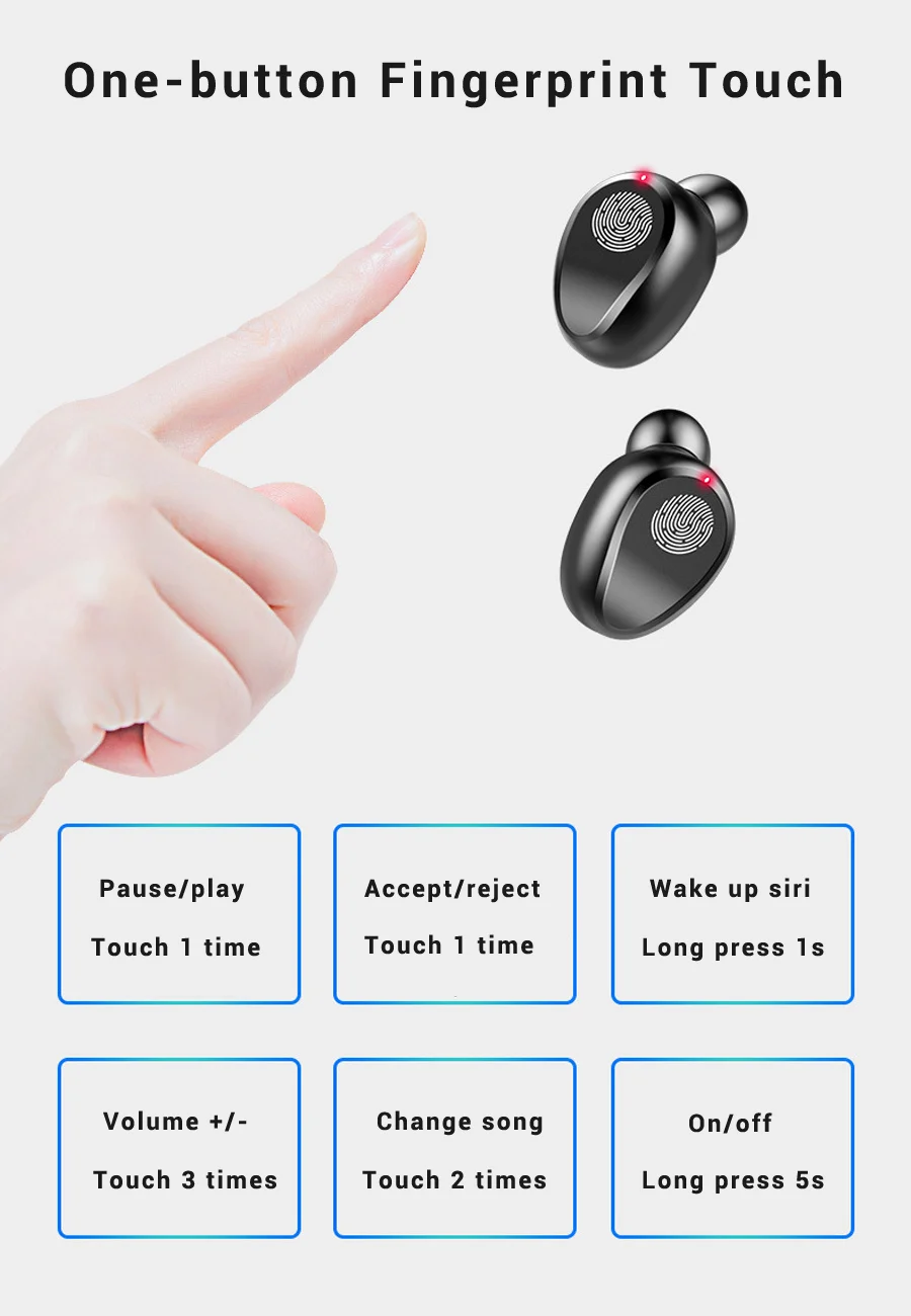 Wireless Headphones Touch Control TWS 5.0 Bluetooth Earphone Wireless 6D stereo Earbuds Music Headset with Microphone