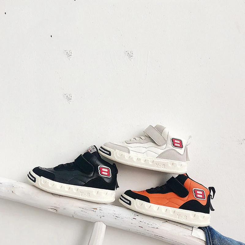 

2019 autumn children's letter high-top sneakers girls casual shoes student board sneakers boys basketball shoes