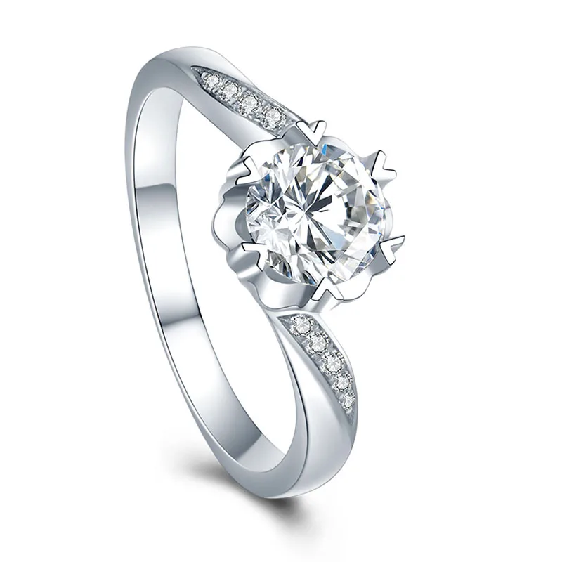 

Pure 18K White Gold Moissanite Ring Trendy Lab Diamond Romantic ring Flower shape jewelry Anniversary Ring Custom Made