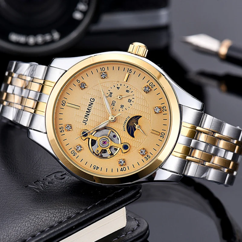 

Men's Steel Belt Touring Wheel Diamond Enlaid Automatic Mechanical Watch Three Plate Five Needle Luminous Waterproof Watch