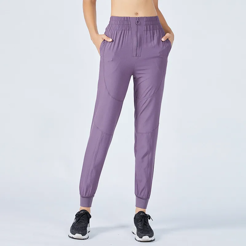 

Zipper High Waist Squatproof Fitness Joggers Yoga Pants Women Stretchy Running Workout Sport Trousers With Two Side Pocket