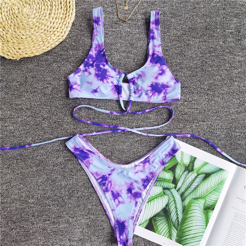 2020 Sexy Bikinis Swimsuit Women Bandage Printing Swimwear Underwire Bikini Set Tie-dye Gradient Bathing Suits Summer Beach Wear