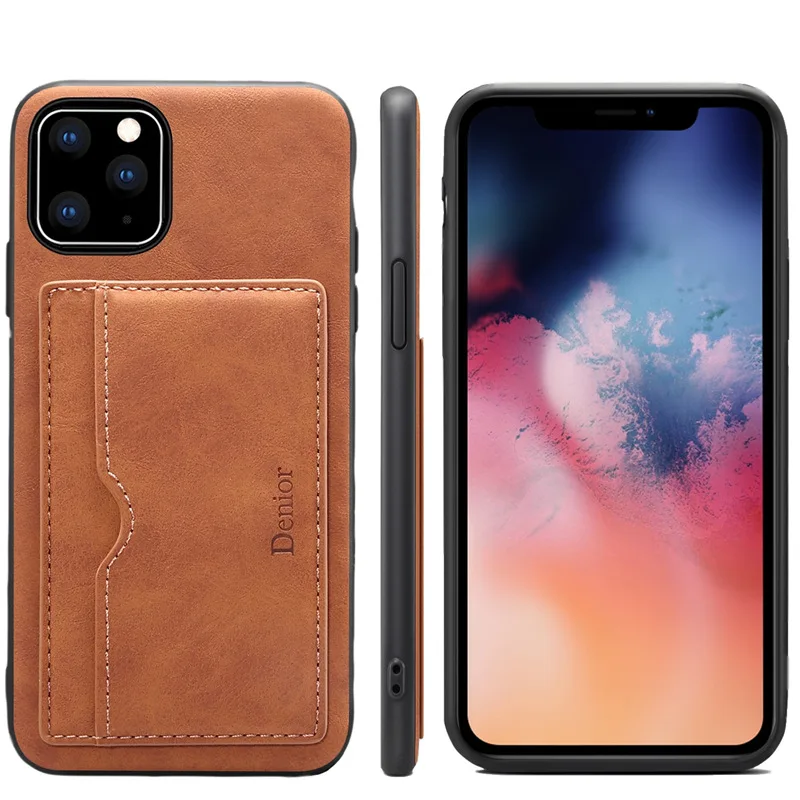 

For iPhone 11 Pro Max 5.8 6.1 6.5 Business Back Cover Phone Case Card Holder Pocket Kickstand PU Leather + Inner Soft Silicone