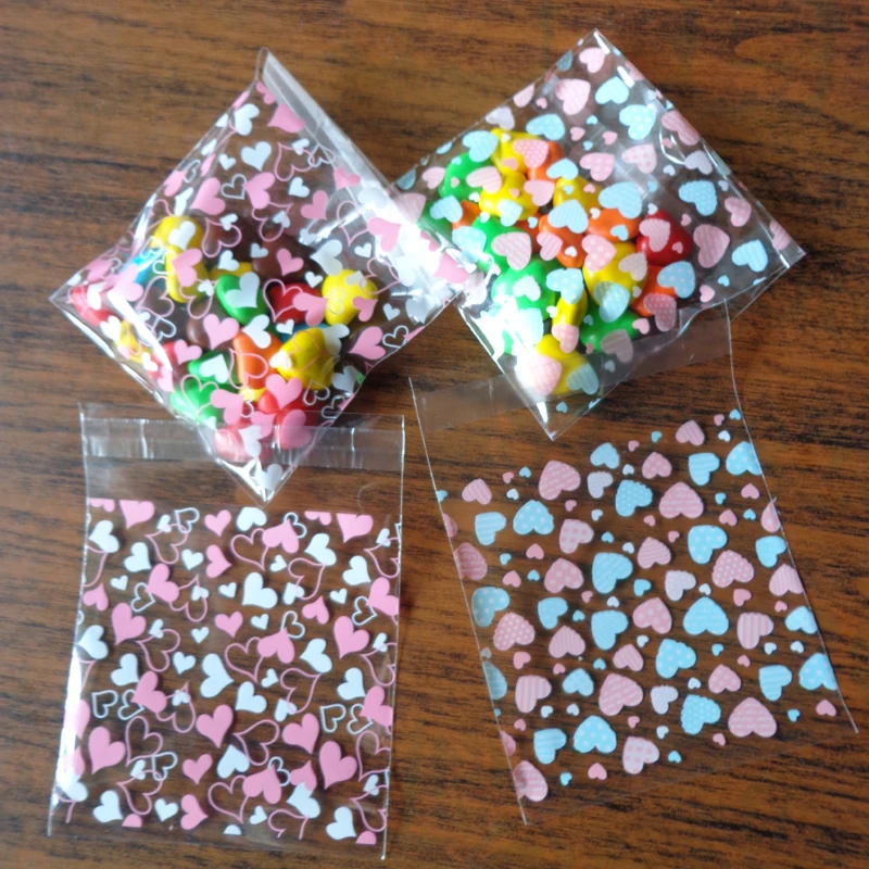 100 шт 10x10 см розовый синий сердце прозрачные пластиковые пакеты OPP для конфет и печенья целлофановая сумка Канцелярский пластиковый конверт