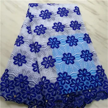 

2019 Latest Blue African Guipure Lace Fabric High Quality African French Tulle Lace Fabric with Beads Nigerian Swiss Voile Lace