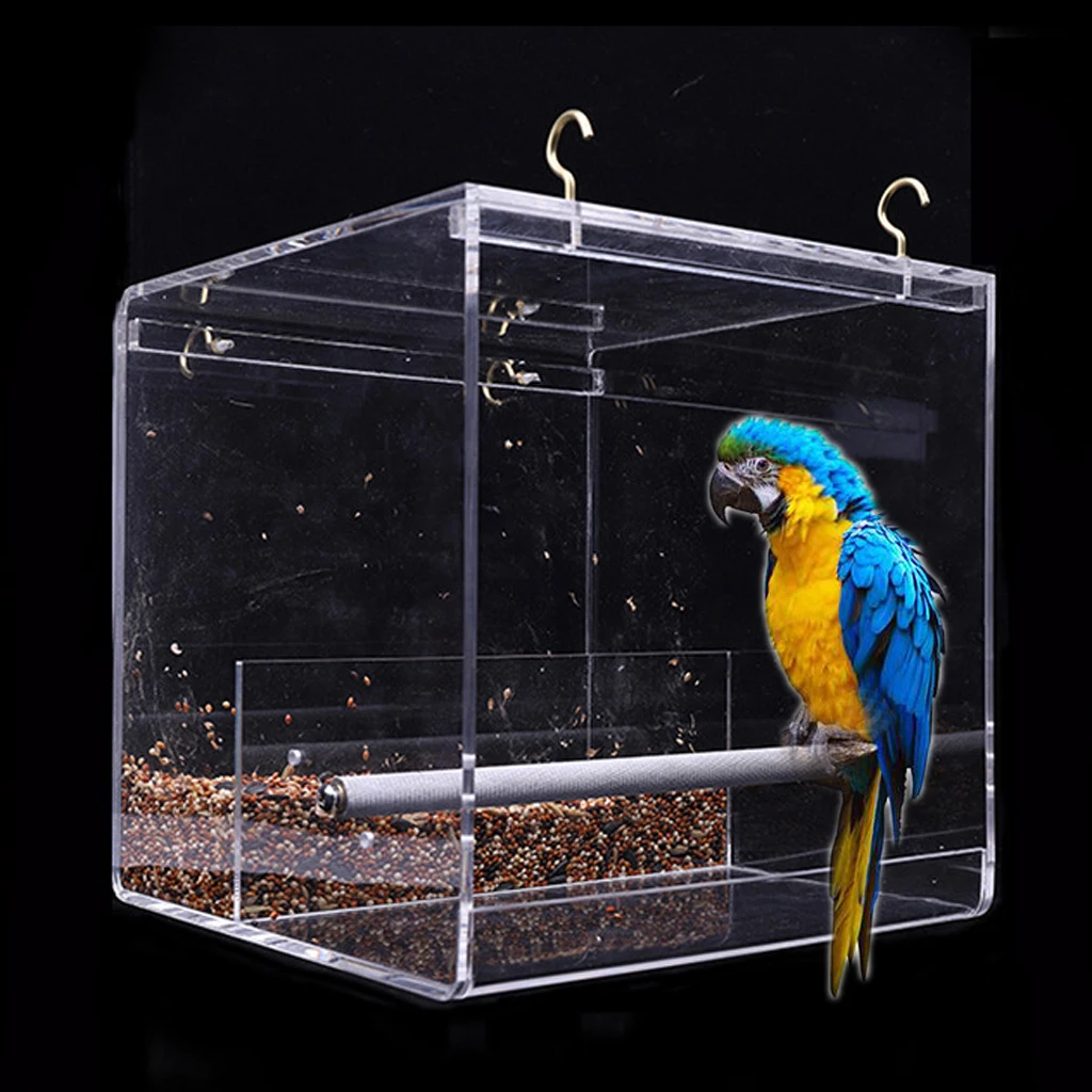 Acrylic Clear Pet Bird Seed Food Feeder For Parrot Cockatiel Canary Finch