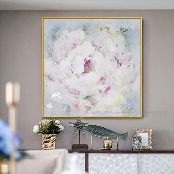 

Abstract oil painting on canvas handmade pink rose flower palette knife painting for living room bedroom decoration cuadro