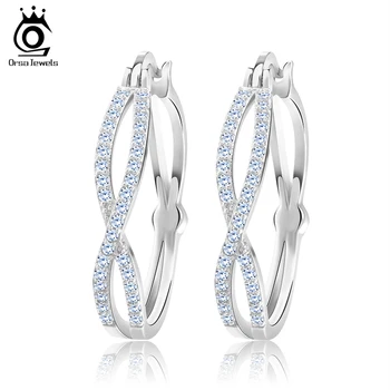 

ORSA JEWELS Infinity Hoop Earring for Women Gold-color/Rose Gold Color/ Silver Color Fashion Cubic Zircon Earrings Jewelry OE141