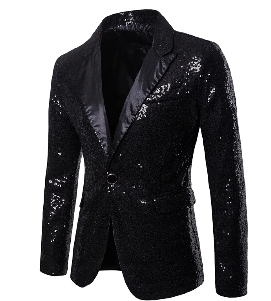 Goocheer мужской смокинг костюм Bling Sequin джентльмен одна кнопка танец пальто Блейзер Куртка - Цвет: Черный