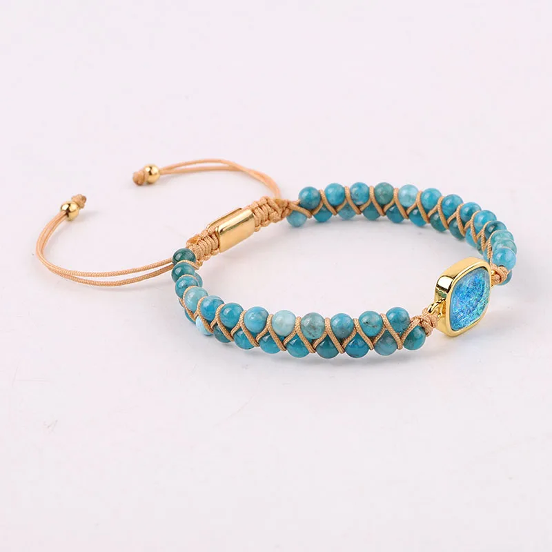 New Design High Quality Natural Stone Blue Apatite Beads Adjustable Macrame Bracelet Women - Image 3