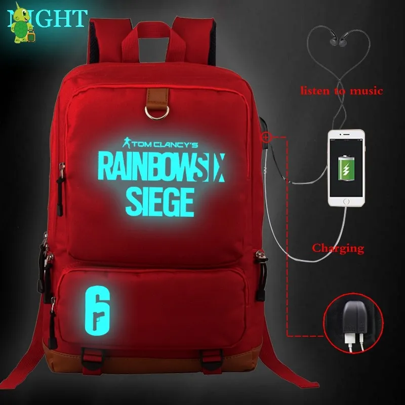 10 Игровой рюкзак Tom Clancy's Rainbow Six Siege с USB зарядкой, женский и мужской рюкзак для ноутбука, школьные сумки для подростков, большие дорожные сумки - Цвет: 10
