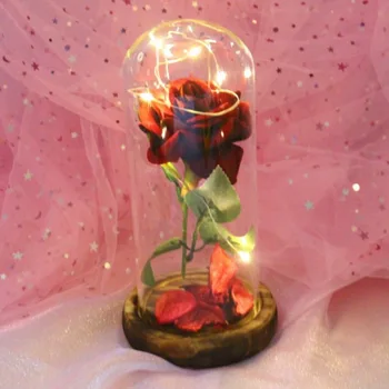 

LED Beauty Automatic Rotating and the Beast Red Rose Flower String Light Battery Powered Table Lamp Romantic Valentise day Gift