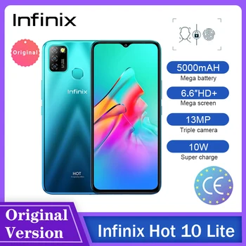 Перейти на Алиэкспресс и купить Infinix Горячая 10 Lite смартфонов 6,6 дюйм, ВЫСОКАЯ ЧЁТКОСТЬ, Дисплей 5000 мА/ч, 13MP тройной Камера отпечатков пальцев и распознавания лиц и инспекция смар...