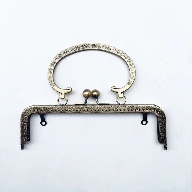 10Pcs 20cm Metal Purse Frame Embossed Handle for Clutch Handbag Making Kiss Clasp Lock Antique Bronze Bag Accessories Hardware