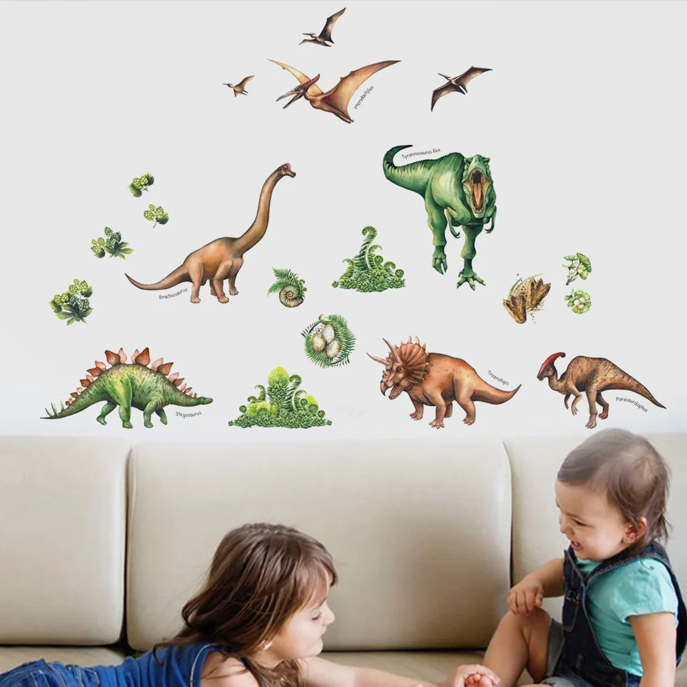 Zollor-pegatina de pared con diseño de dinosaurio para decoración del hogar, adhesivo creativo con diseño de mundo de dinosaurios para decoración de dormitorio infantil y sala de estar