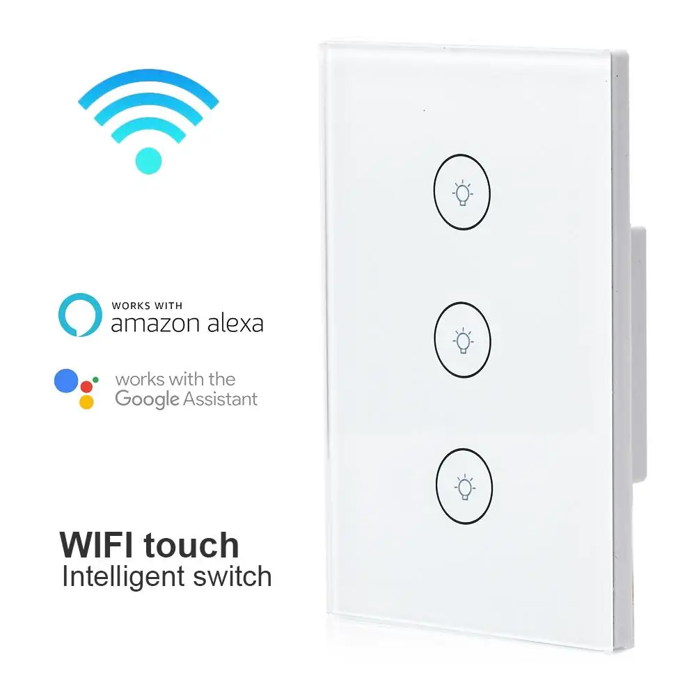 3 Gang Teekar WiFi Smart Switch Touch Swtich светильник переключатель США Стандартный пульт дистанционного управления прерыватель работает с Amazon Alexa Google Home - Цвет: 3 Gang