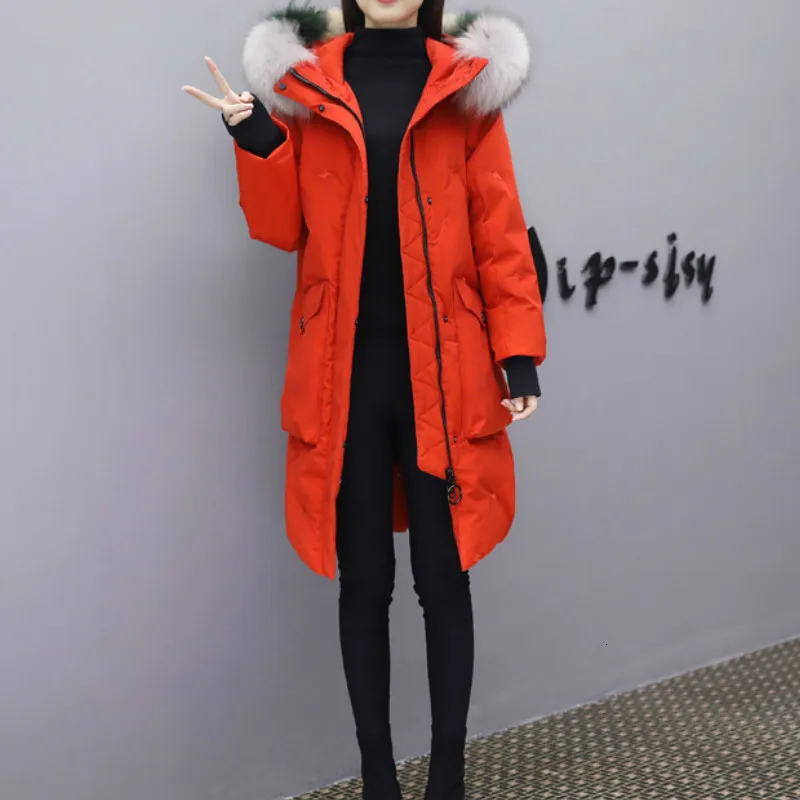 Duck White Outwear Goose Feather Coat Down Jacket Woman Warm Hooded Parka Real Fur Collar Slim Thick Korean Overcoat O123