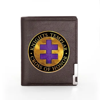 

Classic Knights Templar Cross Of Honor Printing Leather Wallet Men Bifold Credit Card Holder Short Purse Male