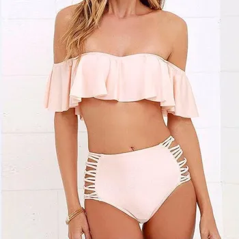 

Summer New Ruffles Strapless Off The Shoulder Top And Shorts Two Piece Set Fashion Beach Swimwear Suit Clothing