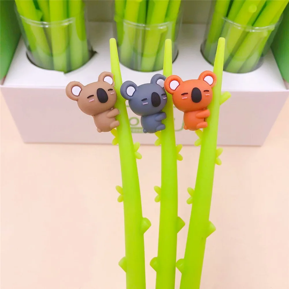 2 stücke Nette Weiche Gummi Koala Gel Stift 0,5mm Schwarz Tinte