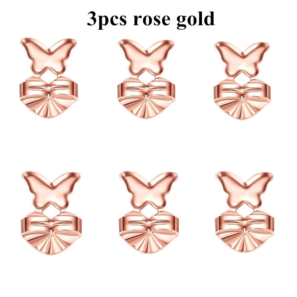 ROMAD Fashion Butterfly Stud Earrings Back Nut Lifter Lift Hypoallergenic Fits Post Earring Earlobe Support Earrings For Women - Окраска металла: 3pcs rose gold