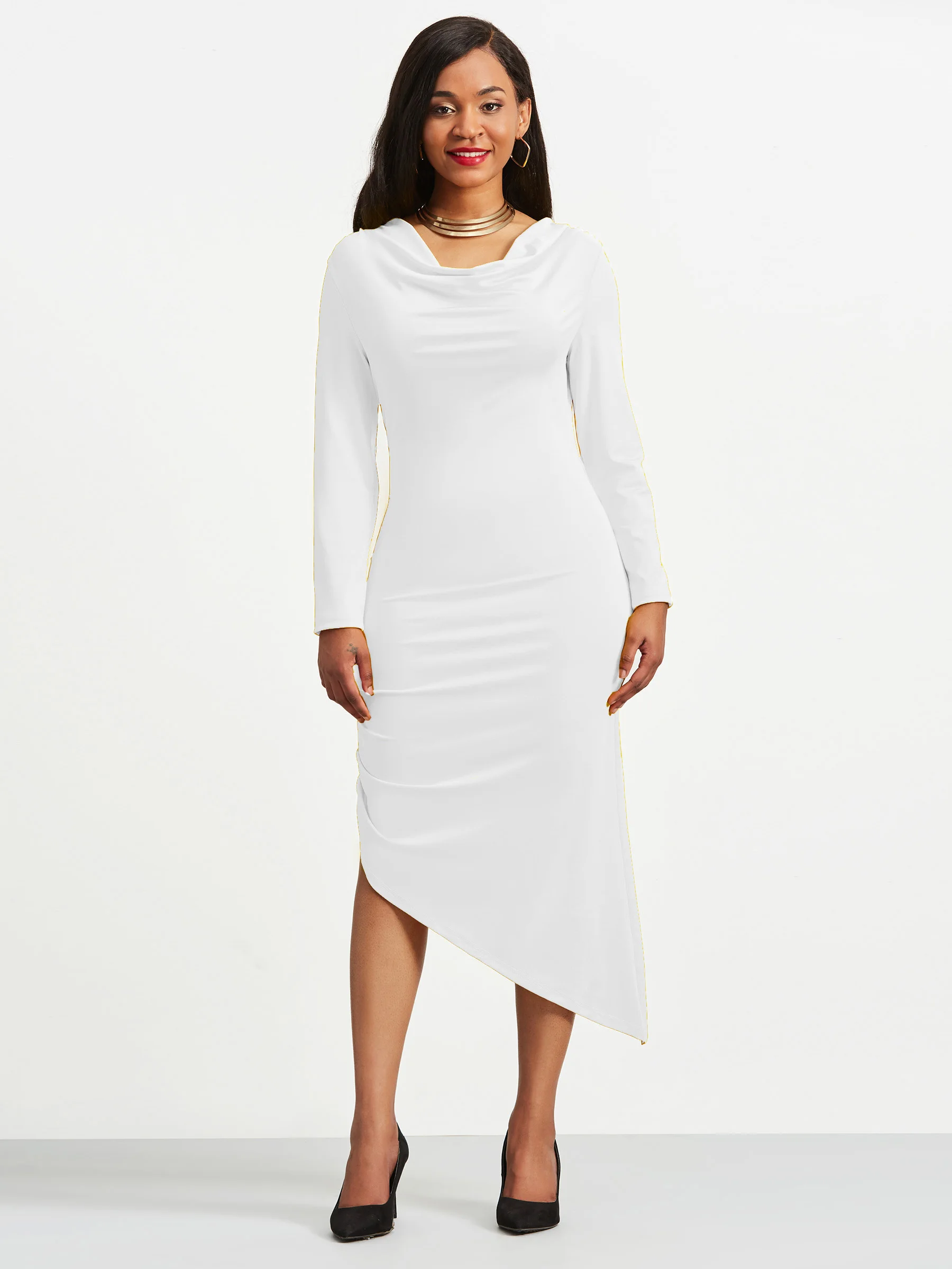 

Summer Spring Asymmetric African Dress Women 2020 Solid White Yellow Casual Long Sleeve Midi Dresses Elegant Fashion Vestidos